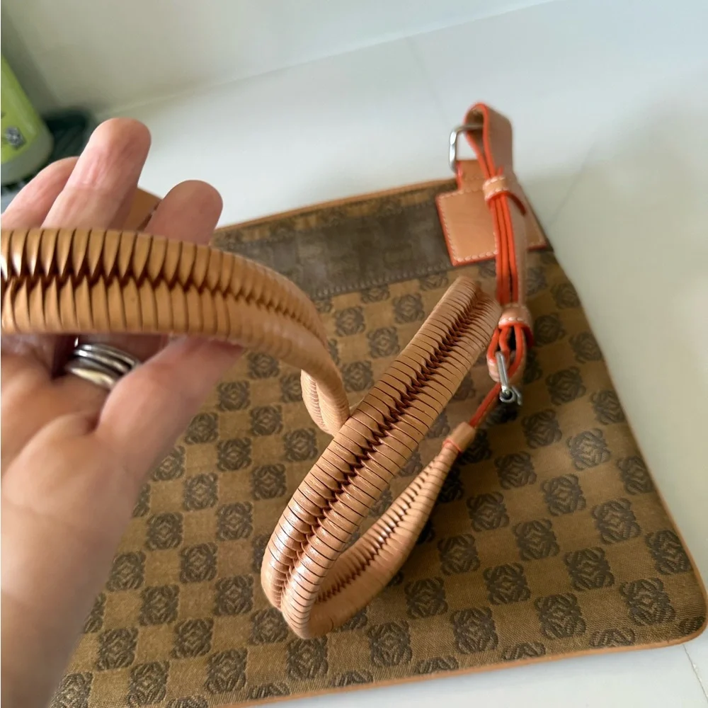 Authentic Loewe Brown & Tan LOGO Patterned Crossbody Bag